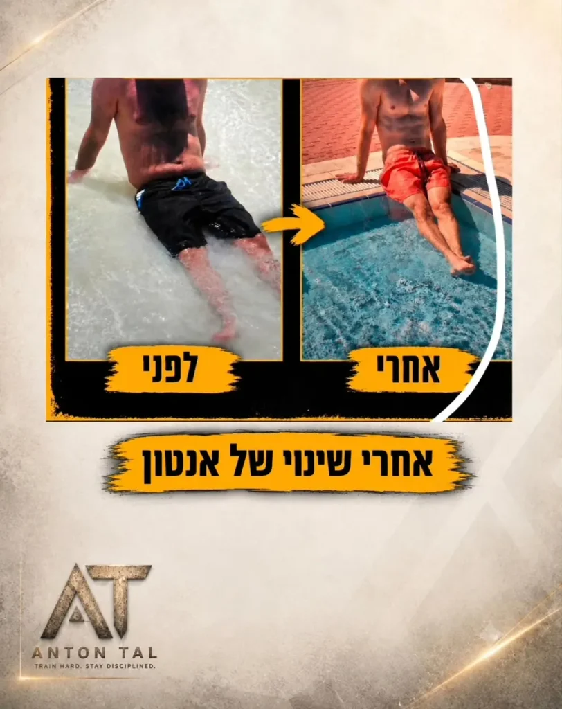 אנטון, לפני ואחרי השינוי, ליד בריכה